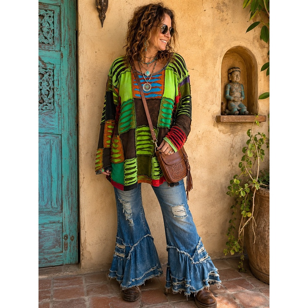 Rising International 2XL Nepal Patchwork Cutwork Tunic Top Boho Hippie Festival